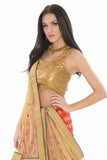 Scarlet and Gold Sleeveless Lehenga Set