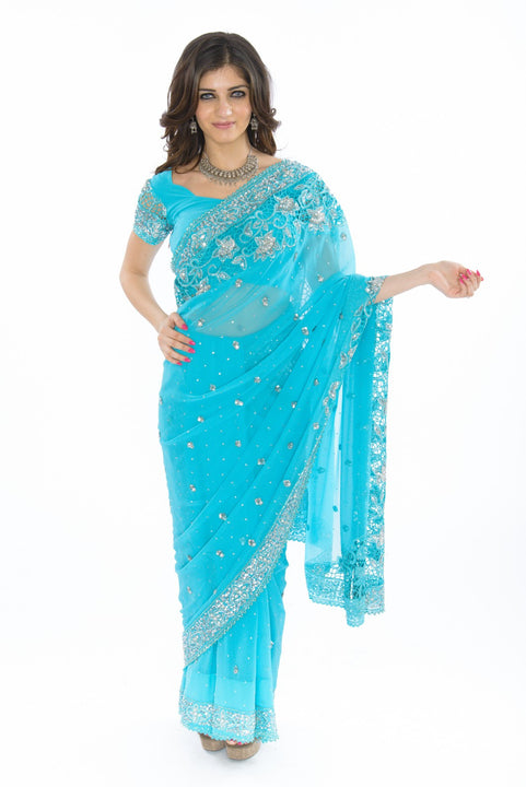 Alluring Blue Readymade Pre-Pleated Sari