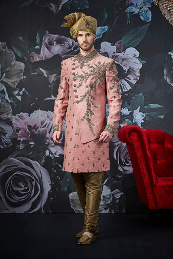 Grand Dark Pink Indian Wedding Sherwani For Men - WS135021SNT