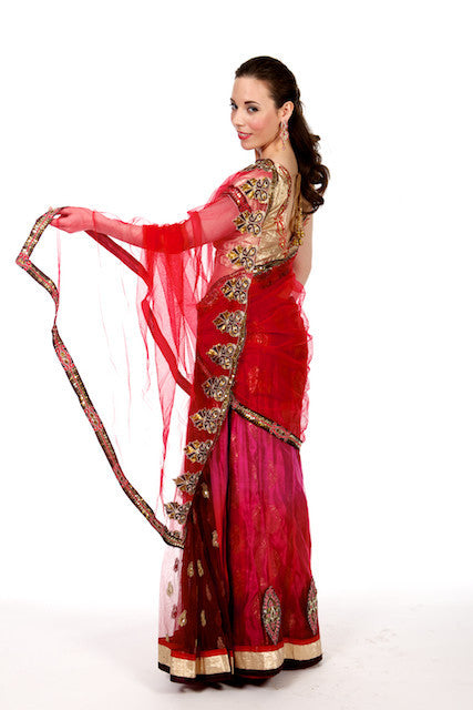 Sizzling Siren - Red Net Lehenga Saree