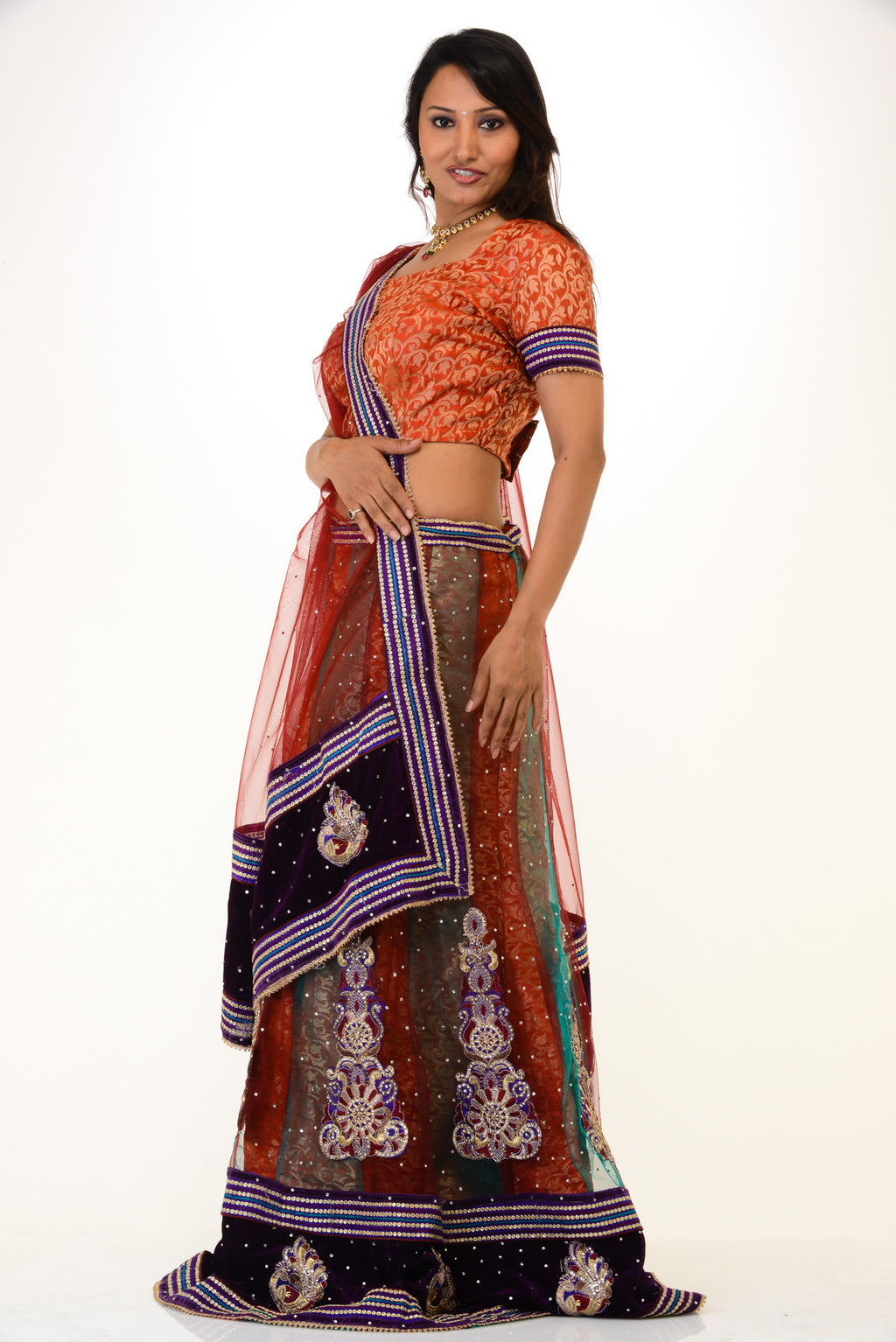 Orange and blue lehenga choli shop