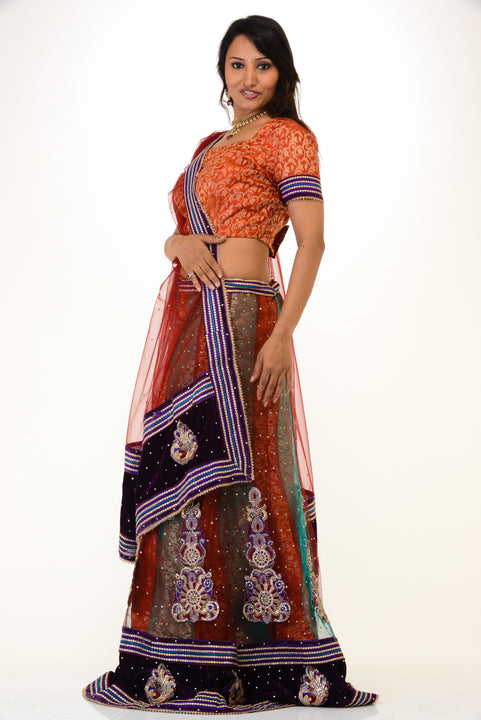 Trendy Orange Blue Lehenga Choli- SNT11140