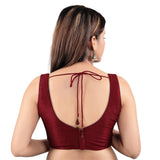 Voguish Maroon Designer Indian Ruched V-Neck Faux Crepe Lining Saree Blouse Choli (VFJ-24-Maroon)