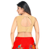 Modestly Stunning Gold Designer Indian High-Neck Sleeveless Saree Blouse Choli (VFJ-45-Gold)