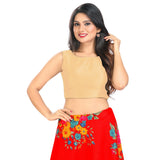 Modestly Stunning Gold Designer Indian High-Neck Sleeveless Saree Blouse Choli (VFJ-45-Gold)