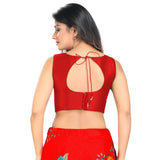 Modestly Stunning Red Designer Indian High-Neck Sleeveless Saree Blouse Choli (VFJ-45-Red)