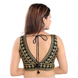 Spectacular Designer Indian Black Plunging V-Neckline Sleeveless Saree Blouse Choli (VFJKP-28-Black)