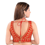 Spectacular Designer Indian Red Plunging V-Neckline Sleeveless Saree Blouse Choli (VFJKP-28-Red)