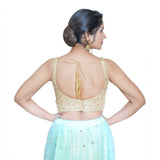 Beautiful Gold Designer Indian Traditional Sweetheart Neckline Sleeveless Saree Blouse Choli (VFJKP-34-Gold)