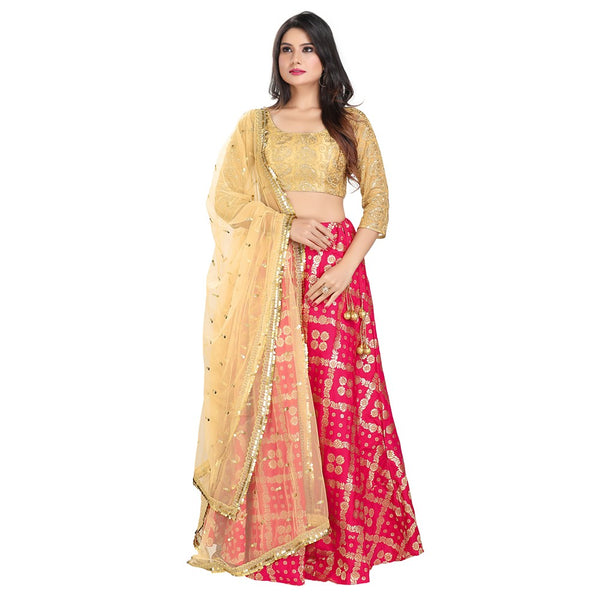 Divine Pink and Gold Trendy Crop Top Style Lehenga - SNT11054