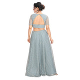 Pale Blue Open Back Crop Top Style Lehenga 