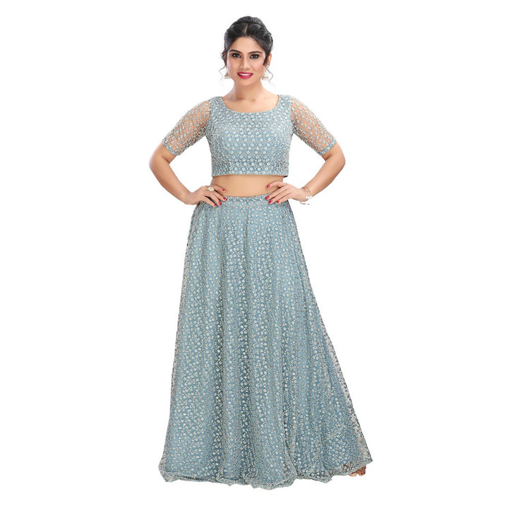 Stargazer Sparkly Pale Blue Crop Top Style Lehenga