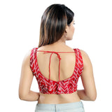 Super Trendy Red Designer Indian Front Ruched V-Neck Organza Printed Saree Blouse Choli (X-1013NS-Red)