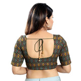Lovely Green Designer Indian Traditional Ikat Printed Elbow Sleeves Saree Blouse Choli (X-1032ELB-Green)