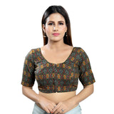 Lovely Green Designer Indian Traditional Ikat Printed Elbow Sleeves Saree Blouse Choli (X-1032ELB-Green)