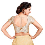 Designer Indian Gold Mulburry Silk Padded Back Open Hooks Short Sleeve Saree Blouse (X-705Sl)