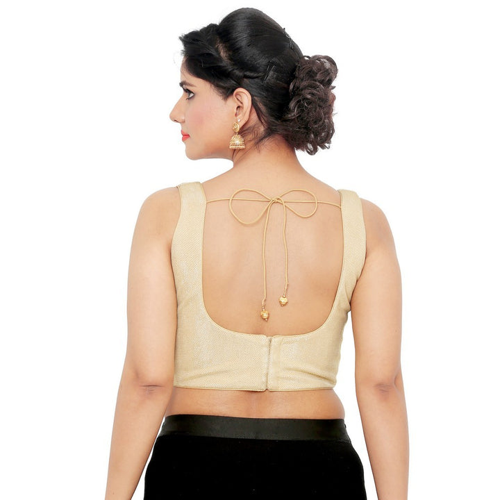 Designer Indian Traditional Gold Fancy Padded Sleeveless Saree