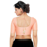 Designer Indian Traditional Pastel-Peach Stripes Padded Elbow Sleeves Saree Blouse Choli (X-797.Elb)