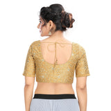 Ethnic Indian Gold Dupion Silk Padded Elbow Sleeves Sari Saree Blouse Choli