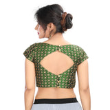Ethnic Indian Embroidered Bottle Green Brocade Silk Padded Sari Saree Blouse