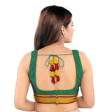 Ethnic Green Designer Indian Traditional Square-Neckline Saree Blouse Choli (X-969NS-Green)