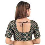 Gorgeous Black Designer Indian Traditional Bandhani Round-Neck Elbow length  Saree Blouse Choli (X-977ELB-Black)