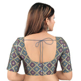 Gorgeous Grey Designer Indian Traditional Bandhani Round-Neck Elbow length Saree Blouse Choli (X-977ELB-Grey)