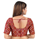 Gorgeous Maroon Designer Indian Traditional Bandhani Round-Neck Elbow length Saree Blouse Choli (X-977ELB-Maroon)