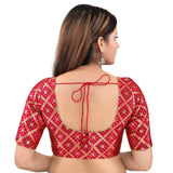 Gorgeous Red Designer Indian Traditional Bandhani Round-Neck Elbow length Saree Blouse Choli (X-977ELB-Red)