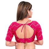Magnificent Pink Designer Indian Traditional Zig-Zag Sequence Elbow length Saree Blouse Choli (X-981ELB-Pink)