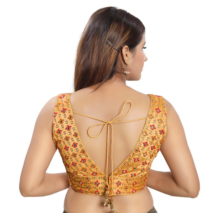 Mesmerizing Golden Designer Indian Plunging V-Neckline Saree Blouse Choli (X-995NS-Gold)