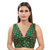 Mesmerizing Green Designer Indian Plunging V-Neckline Saree Blouse Choli (X-995NS-Green)