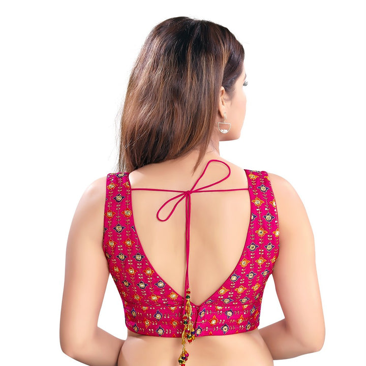 Mesmerizing Pink Designer Indian Plunging V-Neckline Saree Blouse Choli (X-995NS-Pink)