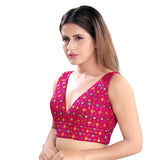 Mesmerizing Pink Designer Indian Plunging V-Neckline Saree Blouse Choli (X-995NS-Pink)