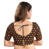 Ethnic Black Designer Indian Traditional Mirror Work V-Neckline Saree Blouse Choli (X-996ELB-Black)