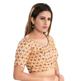 Ethnic Light-Gold Designer Indian Traditional Mirror Work V-Neckline Saree Blouse Choli (X-996ELB-Light-Gold)