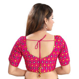 Ethnic Pink Designer Indian Traditional Mirror Work V-Neckline Saree Blouse Choli (X-996ELB-Pink)