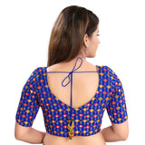 Ethnic Royal-Blue Designer Indian Traditional Mirror Work V-Neckline Saree Blouse Choli (X-996ELB-Royal-Blue)