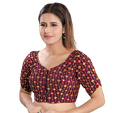 Ethnic Wine Designer Indian Traditional Mirror Work V-Neckline Saree Blouse Choli (X-996ELB-Wine)