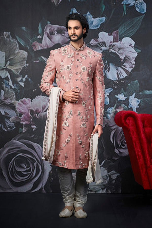 Grandiose Dark Pink Indian Wedding Sherwani For Men - WS135024SNT