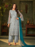 Pastel Blue Straight Kurti with Pallazo Pants