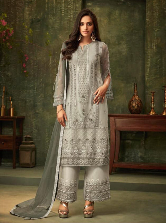 Gorgeous Gray Straight Kurti with Pallazo Pants