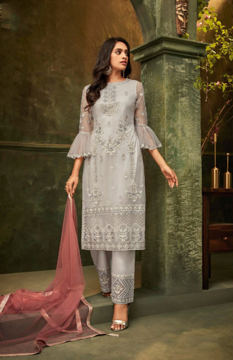 Sophisticated Silver Straight Kurti with Pallazo Pants