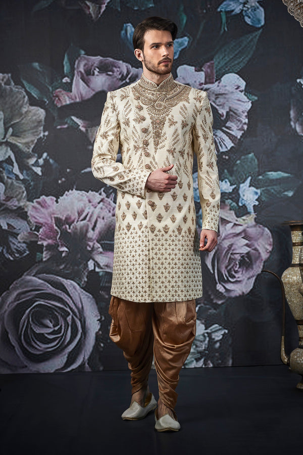 Royal Gold Indian Wedding Sherwani For Men - WS135041SNT