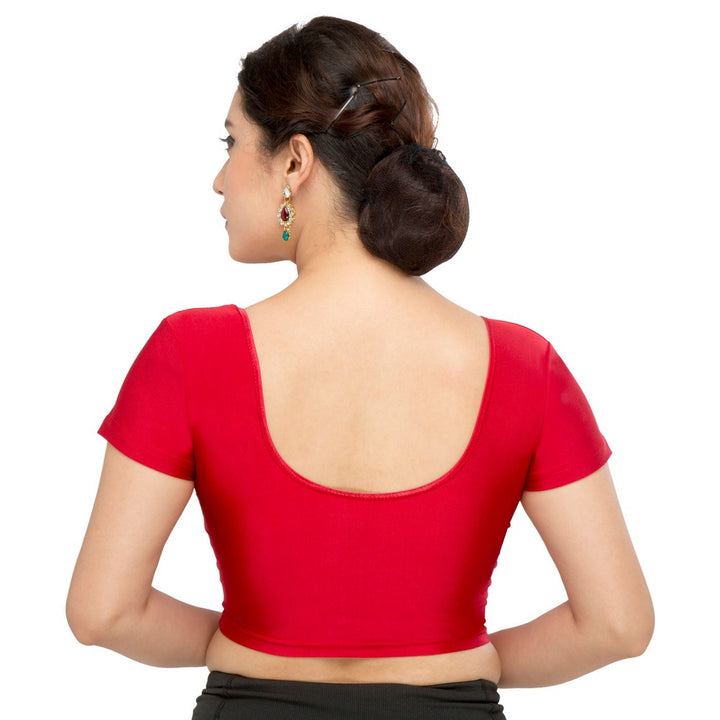 Designer Maroon Non-Padded Stretchable Short Sleeves Saree Blouse Crop Top (A-10-Maroon)