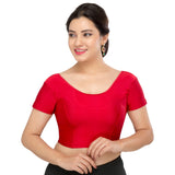 Designer Maroon Non-Padded Stretchable Short Sleeves Saree Blouse Crop Top (A-10-Maroon)