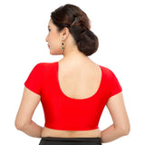 Designer Red Non-Padded Stretchable Short Sleeves Saree Blouse Crop Top (A-10-Red)