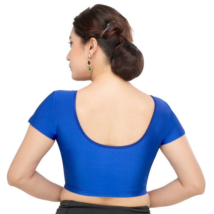 Designer Royal-Blue Non-Padded Stretchable Short Sleeves Saree Blouse Crop Top (A-10-Royal-Blue)