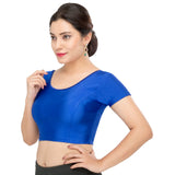 Designer Royal-Blue Non-Padded Stretchable Short Sleeves Saree Blouse Crop Top (A-10-Royal-Blue)