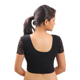Designer Indian Black Lycra Non-Padded Stretchable Half Sleeves Saree Blouse Crop Top (A-11)